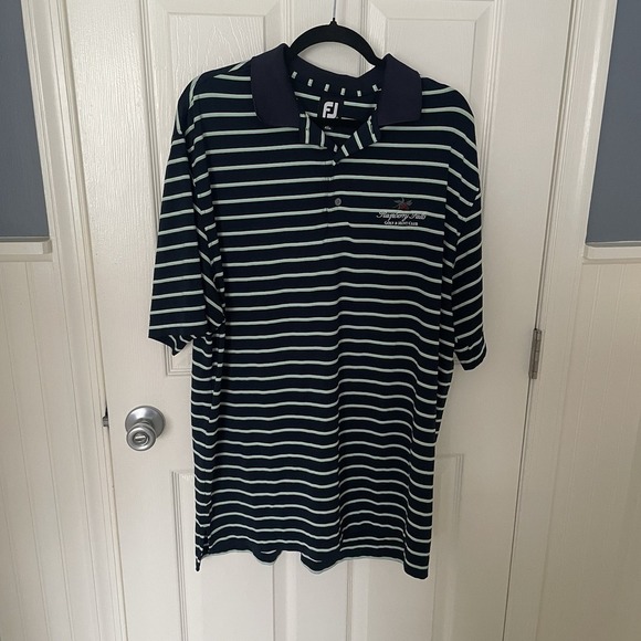 FootJoy FJ Mens Size XL Golf Polo Shirt Blue White Green Striped Raspberry Falls - Picture 1 of 7